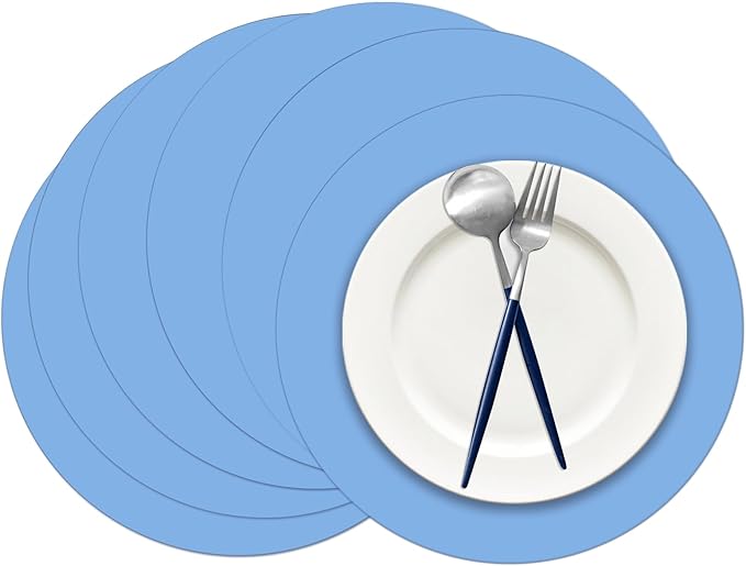 50 Pieces Baby Blue Paper Place Mats Round Disposable Table Mats Blue Paper by Datyiiha