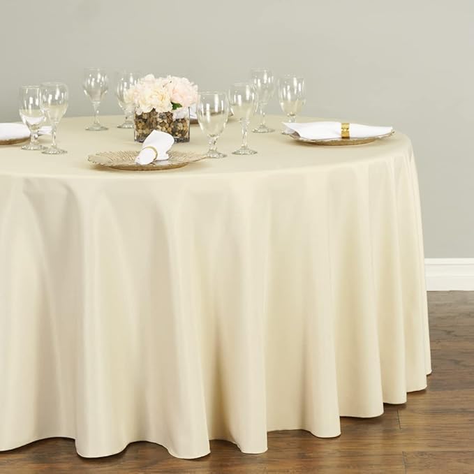 LTC LINENS 10 Pack 120 Inch Round Tablecloth Beige - Image 3