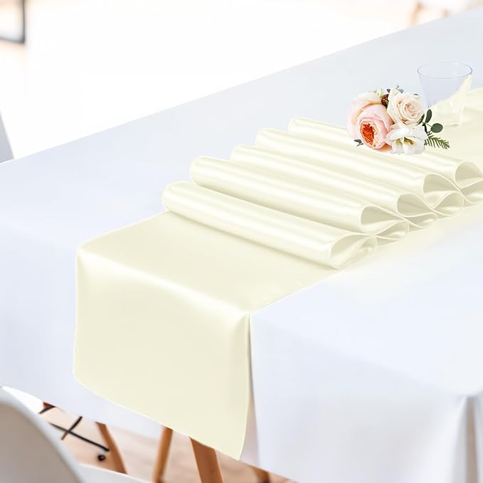 SHEJIZE 2 Pack White Satin Table Runner 12x108 Inches Long, Bright Silky Smooth - Image 8