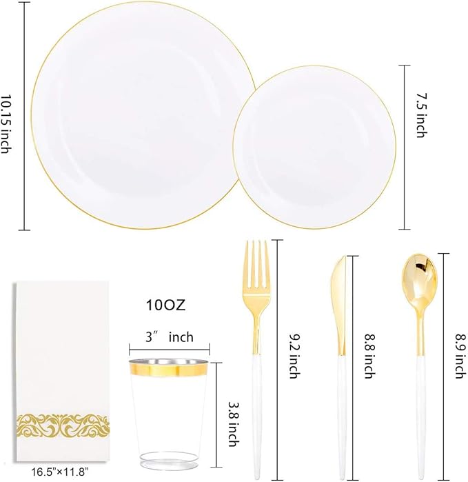 Supernal 350pcs Gold Plastic Dinnerware Set - Image 2