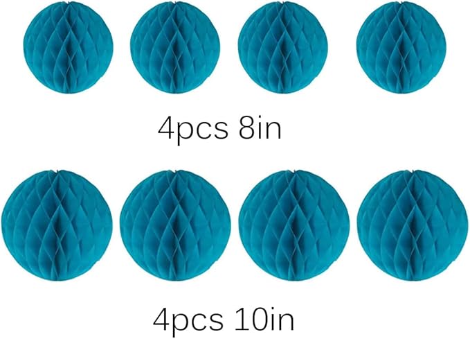 8pc Honeycomb Balls Party Decorations 8'' 10'' Tissue Paper Pom Poms Flower - Image 2