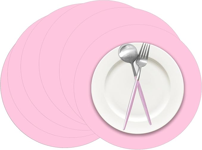 50 Pieces Pink Paper Place Mats Light Pink Round Disposable Table Mats by Datyiiha