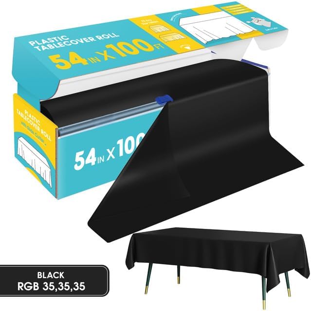 Black Plastic Table Cover Roll - 54IN x 100FT - Image 2