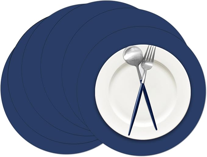 50 Pieces Navy Blue Paper Place Mats Blue Round Disposable Table Mats by Datyiiha