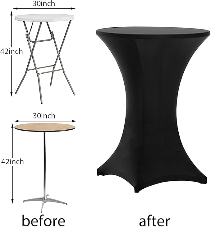 Tina's 10 Pack 30x42 Inch Highboy Spandex Cocktail Table Covers Black, Fitted - Image 4