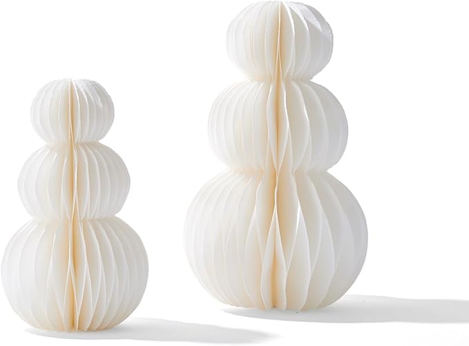 LampLust Snowman Decor, 2 Pack White Honeycomb Paper Snowmen, 6 & 8 Inch - Image 3