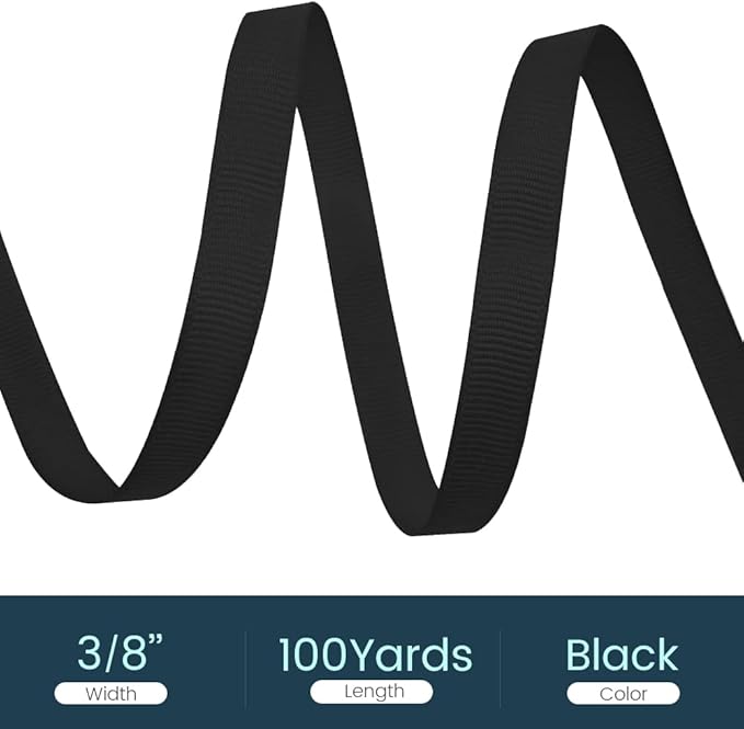 3/8" X 100 Yards Black Grosgrain Ribbon, Premium Grosgrain Ribbon - Image 2