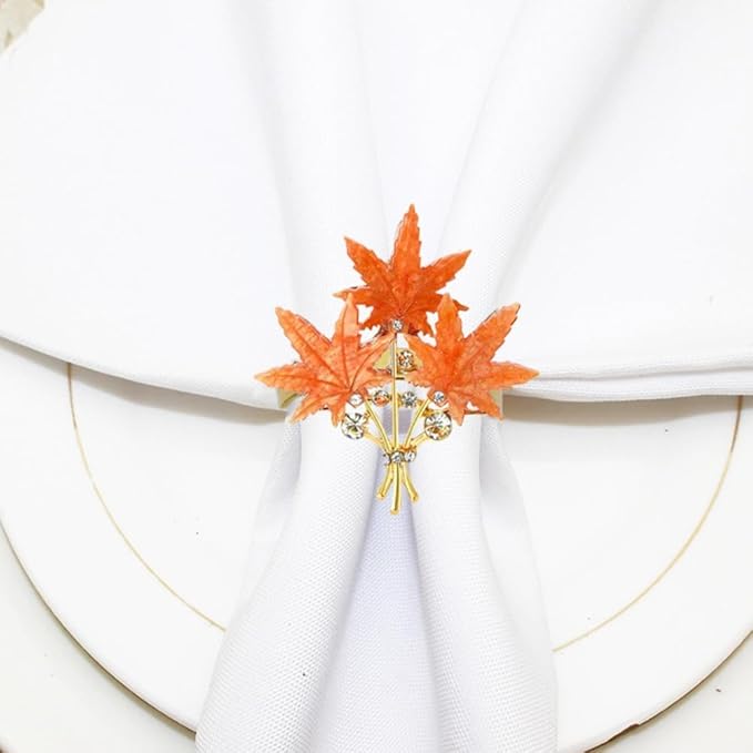 Maple Leaves Napkin Rings Set of 6, Fall Party Napkin Holder Buckles, - Image 2