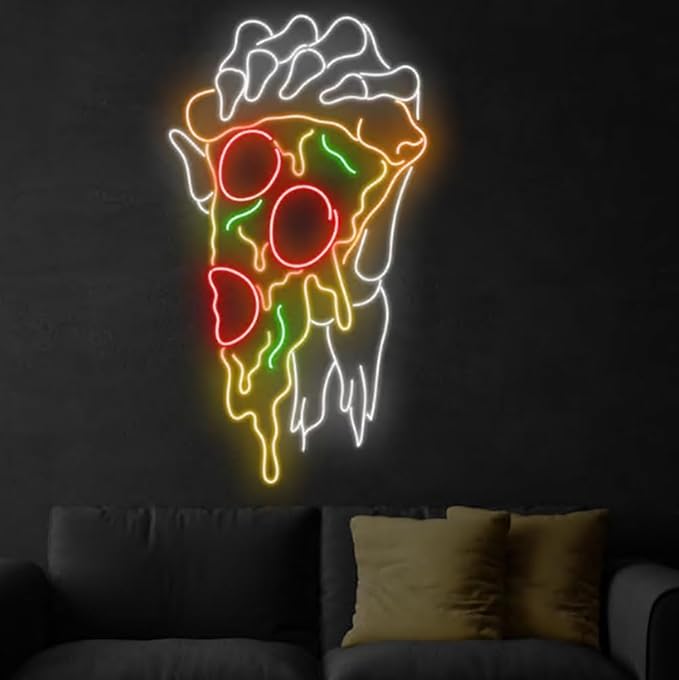 Pizza Skeleton's Hand Neon Sign, Pizza Led Sign, Italian Pizza Restaurant Light by BELISAMA