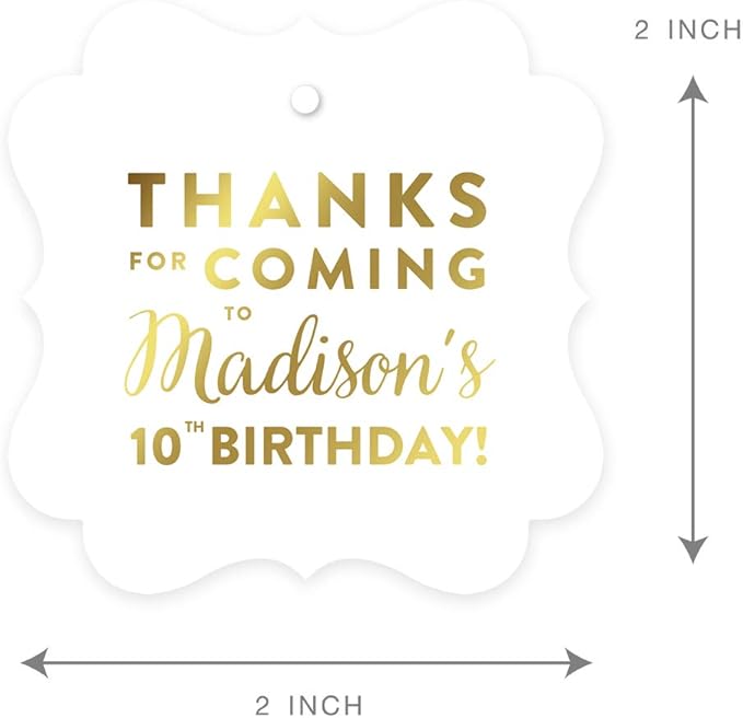 Andaz Press Personalized Fancy Frame Square Birthday Gift Tags, Metallic Gold - Image 6