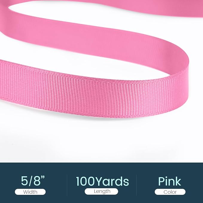 5/8" X 100 Yards Pink Grosgrain Ribbon, Premium Grosgrain Ribbon - Image 2
