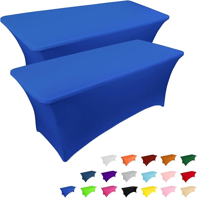 IVAPUPU 2 Pack 8FT Table Cloth for Rectangular Fitted Events Stretch Royal Blue by IVAPUPU
