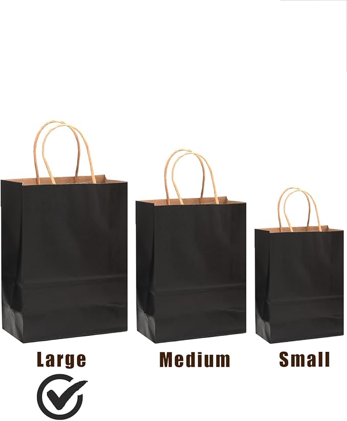 qiqee 50-Packs Black Paper Gift Bags - Image 4