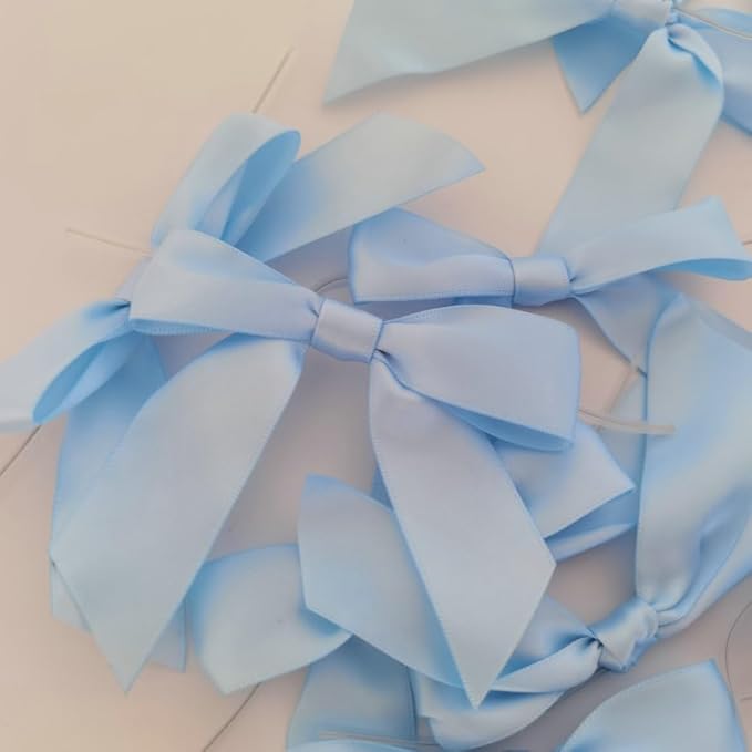 50pcs 3-1/2" Sky Blue Satin Ribbon Bows - Image 6