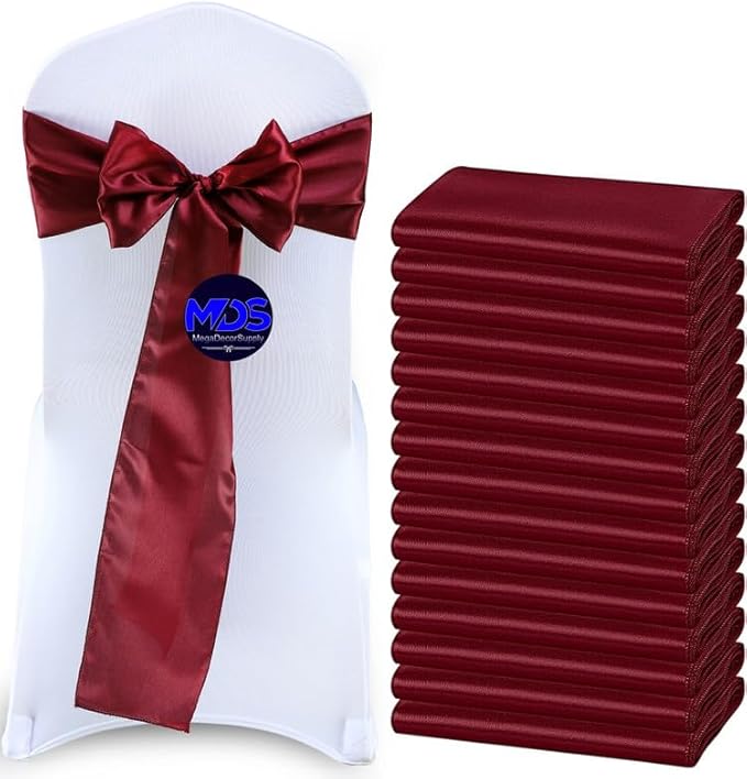 MDS Pack of 25 PCS Satin Chair Sashes Charmeuse Sateen Dining Chair Bows Ribbon by MDS