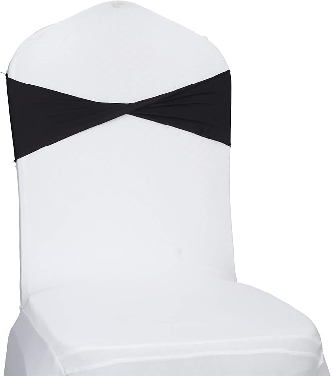 VDS Pack of 125 PCS | Black | Spandex Chair Sashes Bows Without Buckle | by VDS