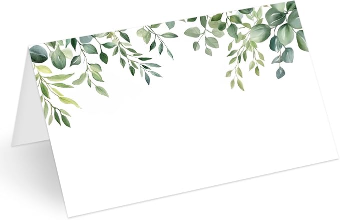 25 Pcs Greenery Place Cards, Watercolor Blank Tent Name Cards by Unknown