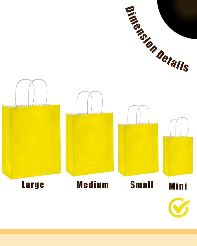 qiqee 50-Packs Bright Yellow Paper Gift Bags - Image 4