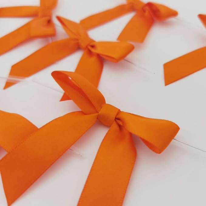 50pcs 2-1/2" Orange Twist Ties Satin Ribbon Bows in Pumpkin Color - Image 8