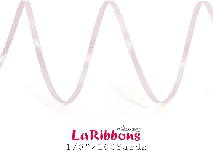 LaRibbons Light Pink Satin Ribbon 1/8 Inch 100 Yards Thin Luxury Double Faced - Image 6