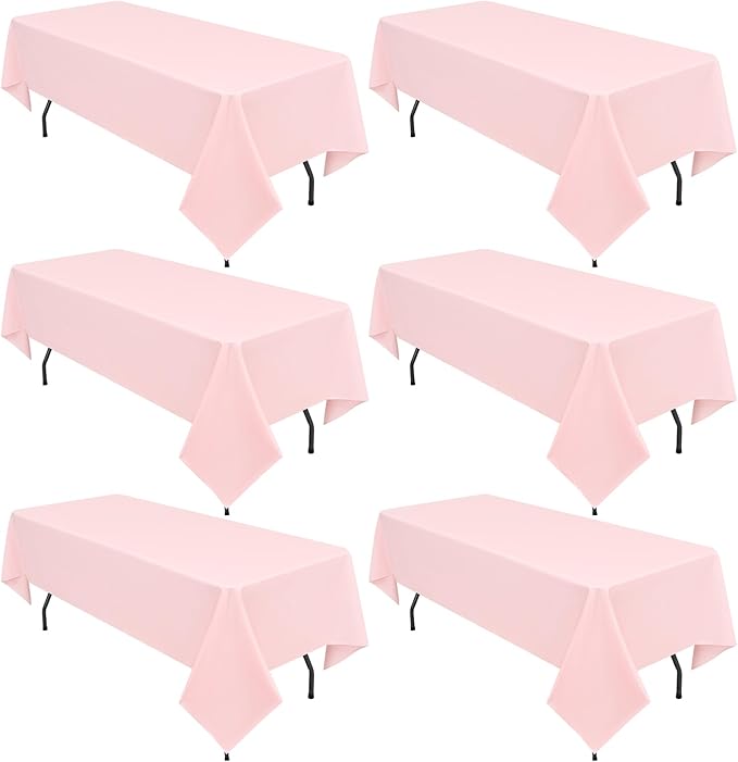 6 Pack Pink Tablecloths for 8ft Rectangle Tables 60 x 126 Inch by REWOMC