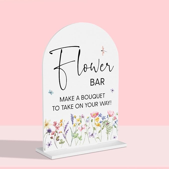 Flower Bar Sign Wedding Decor White Acrylic Table Sign by Unknown