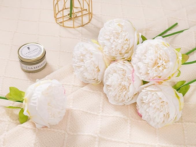 U'Artlines 2 Bouquet 10 Heads Artificial Peony Silk Flower Leaf Home Office - Image 4