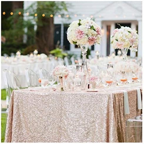 QueenDream Sequin Tablecloth 90"x132" Champagne Blush Party Tablecloth - Image 7