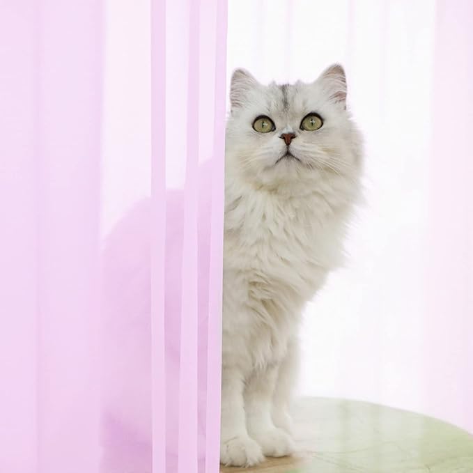 Window Pink Sheer Curtains 48 Inches Width 45 Inches Long 2 Panels Sheer - Image 2