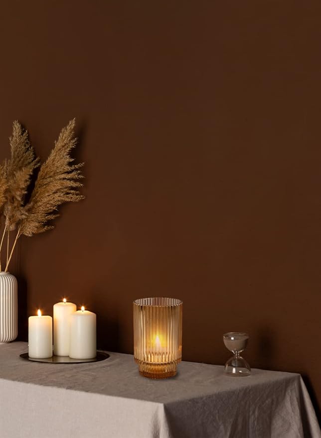 Serene Spaces Living Amber Ribbed Glass Votive Holder, Decorative Centerpiece - Image 2