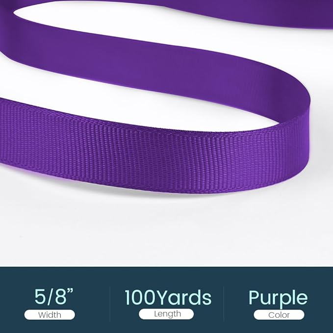 5/8" X 100 Yards Purple Grosgrain Ribbon, Premium Grosgrain Ribbon - Image 2