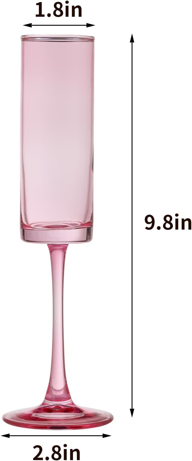 24 Pieces Pink Champagne Flutes 6 OZ Straight Sided Wine Glasses Champagne Long - Image 6