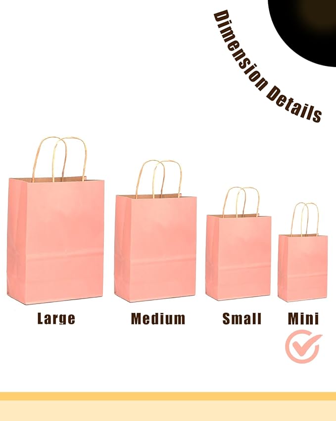 qiqee 24 Pcs Bright Pink Mini Paper Gift Bags - Image 2
