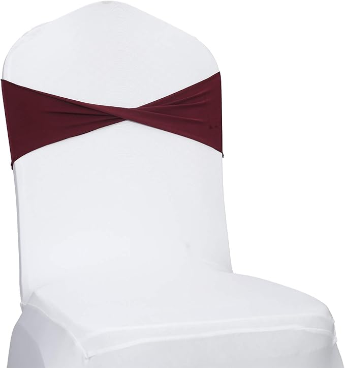 VDS Pack of 125 PCS | Burgundy | Spandex Chair Sashes Bows Without Buckle | by VDS