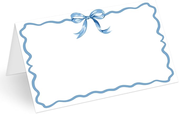 25 Pcs Blue Bow Place Cards, Blank Tent Name Cards by Unknown