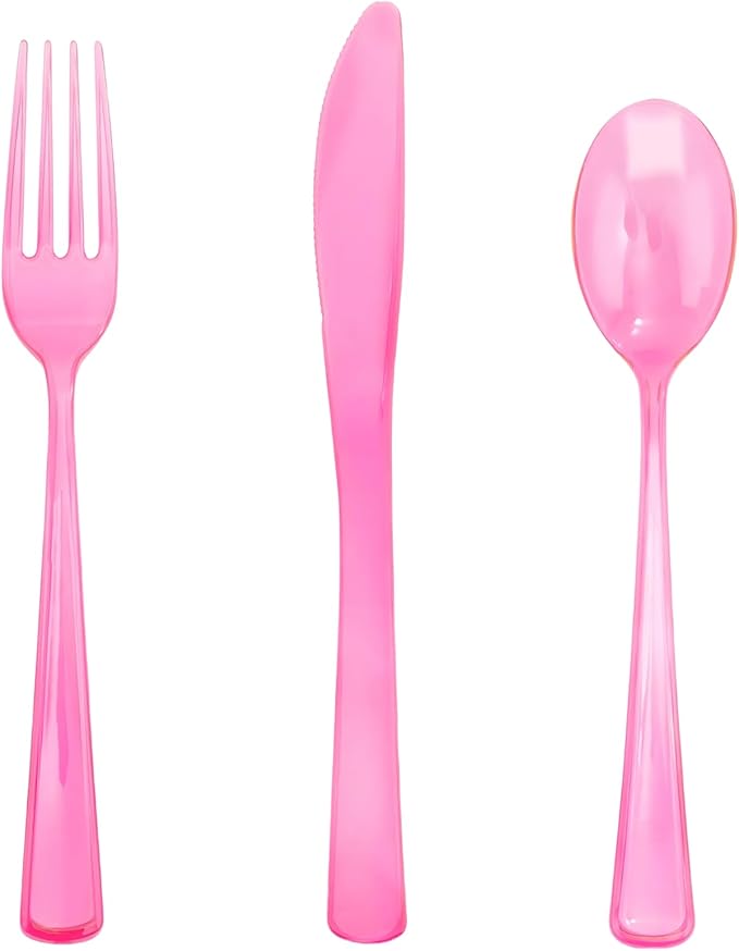 WDF 180 Pieces Pink Plastic Silverware Disposable by WDF