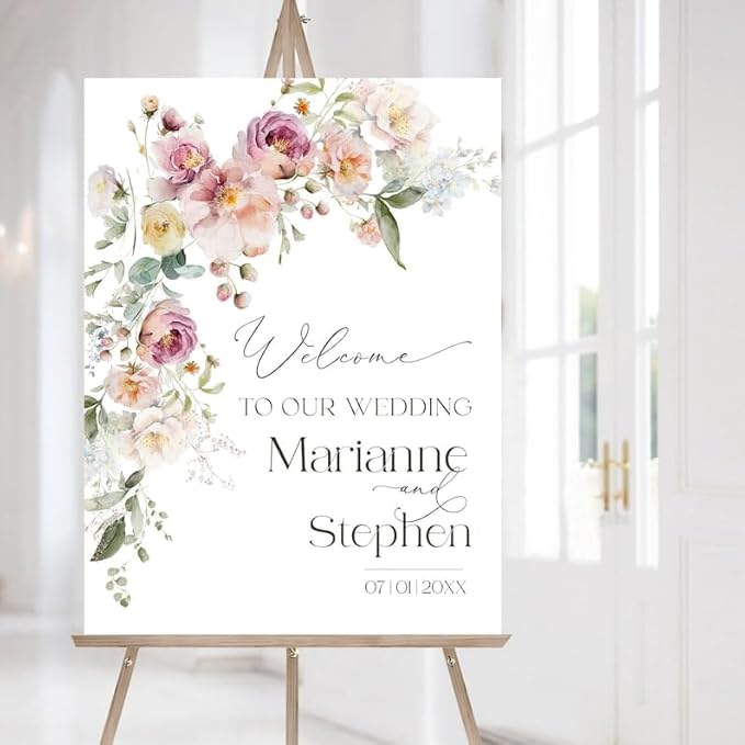 Bloom Wedding Welcome Sign | Printable Dusty Pink Peach Fuzz Floral Welcome - Image 3