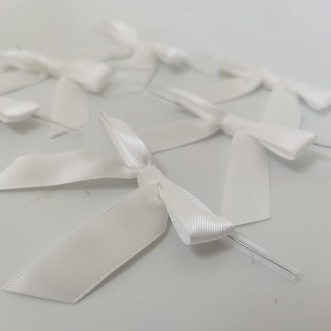50pcs 2-1/2" White Satin Ribbon Bows - Image 8