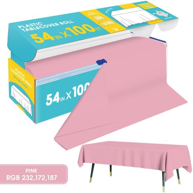 Pink Plastic Table Cover Roll - 54IN x 100FT - Image 2
