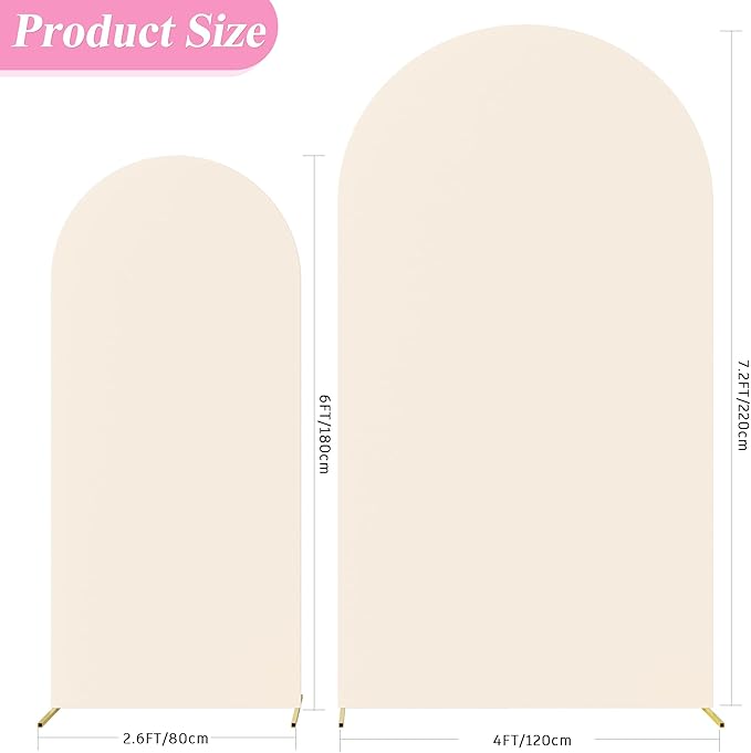 Fomcet Set of 2 Wedding Arch Cover 6FT, 7.2FT Beige 2-Sided Round Top Spandex - Image 2