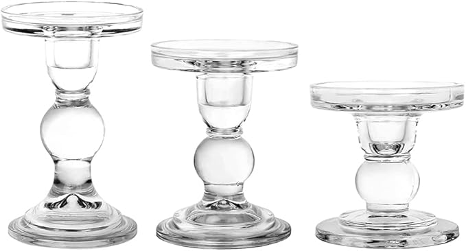 3-Piece Set of Glass Candlestick, Crystal Candlestick Holder Holder and Conical by BTGLLAS