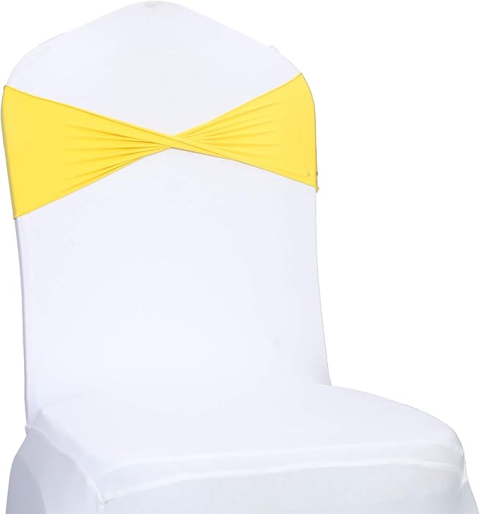 VDS Pack of 150 PCS | Yellow | Spandex Chair Sashes Bows Without Buckle | by VDS