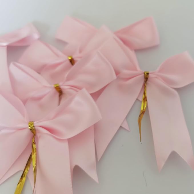 50pcs 3.5" Double Face Satin Pink Bows - Image 6
