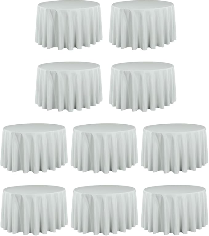 LTC LINENS 10 Pack 108 Inch Round Tablecloths Silver by LTCLINENS
