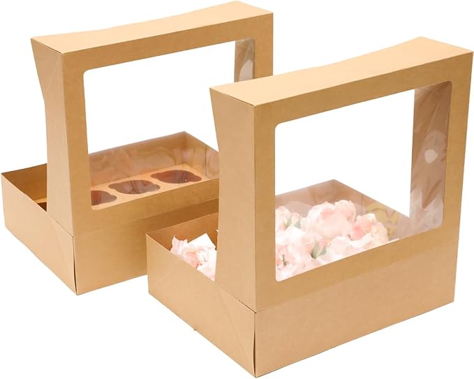 Bakepacker Auto-pop up 12 Cupcake Containers 6-Packs Brown Cupcakes Carrier - Image 4