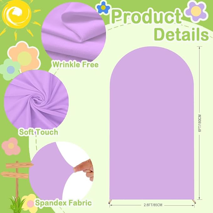 Purple Arch Cover 6ft Lavender Spandex Fitted Round Top Back Drop Covers Chiara - Image 3