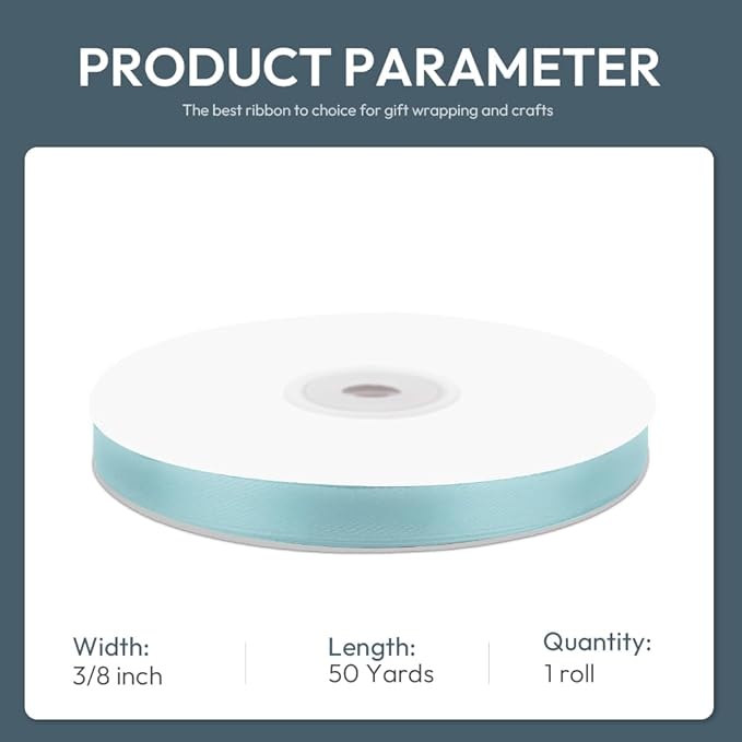 KMER LIFE 3/8" Wide x 50 Yards Baby Blue Polyester Satin Ribbon, Gift Wrapping - Image 2