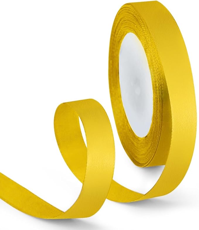 5/8 Inch 25 Yards Satin Ribbon Yellow, Solid Color Fabric Ribbon by HimBen