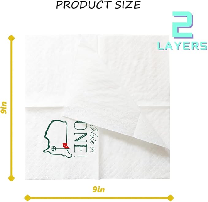 Golf Cocktail Napkins, 100 Pack Hole in One First Birthday Golf Themed Paper - Image 3