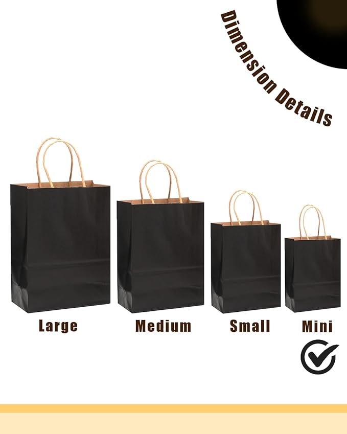 qiqee 50-Packs Black Paper Gift Bags - Image 4